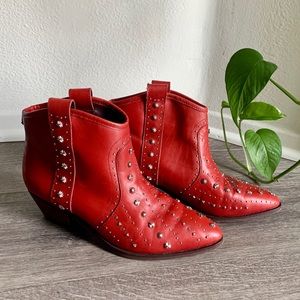 Sam Edelman Red Leather Studded Brian Booties